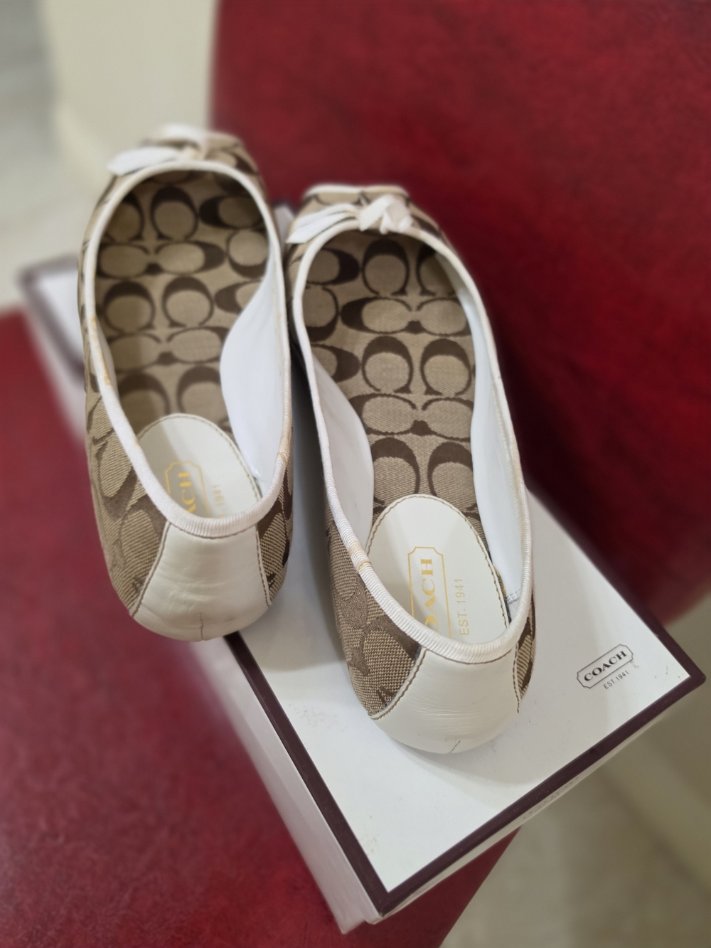 Coach Signature Canvas & Leather White/Brown Ballet Flats